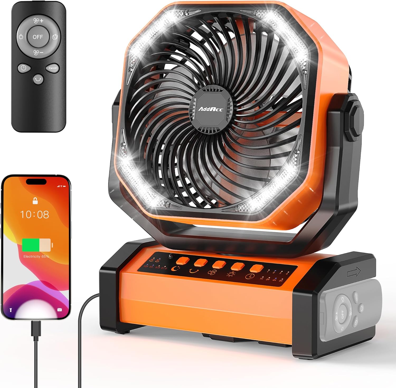 Outdoor Power Timer - 20000mAh Rechargeable Camping Fan with Light